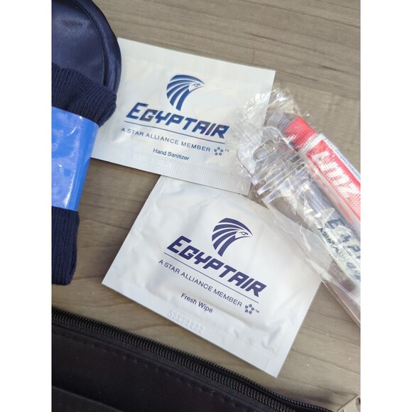 Egypt Air Amenity Kit Pouch Navy Blue Bag Aviation Collectible Socks Eye Mask - Picture 5 of 6
